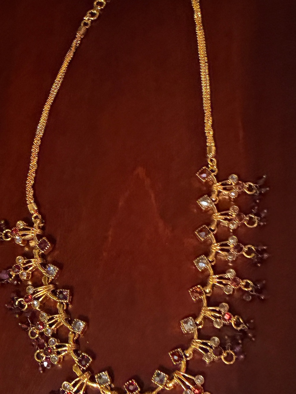 Gold-Women’s Dangle Necklace with Red and Clear Stones ❤️ - Picture 5 of 11